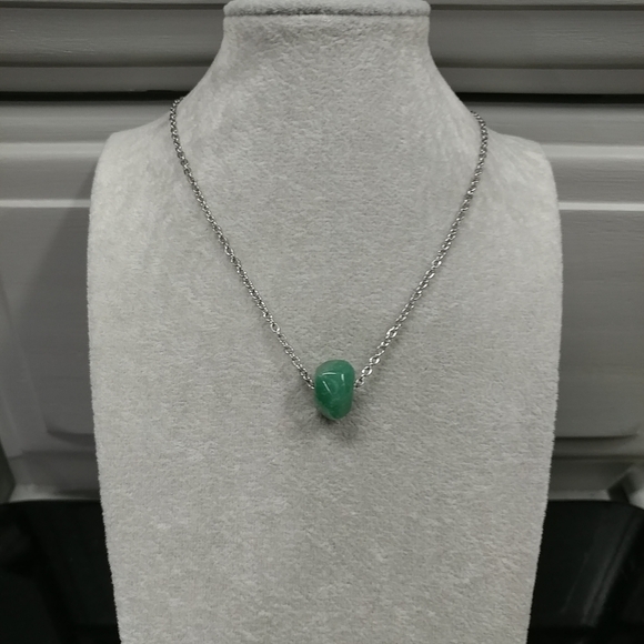 Green Aventurine Necklace Natural Gemstone Crystal Pendant Stainless-Steel 17.7" - Picture 10 of 17